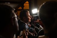 Ontario Minister of Labour, Immigration, Training and Skills Development David Piccini speaks to media at Queen’s Park in Toronto, on Monday, Oct. 20, 2025. THE CANADIAN PRESS/Laura Proctor
