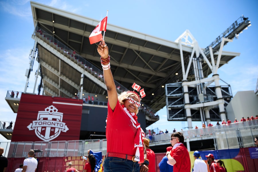 Professor Rukevwe Ugwumba didn’t want to look plain while attending Team Canada's opening game for the 2026 FIFA world cup, so she went shopping the night before and came decked out in Canadian flags.