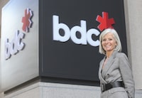 Isabelle Hudon, president and CEO of the Business Development Bank of Canada (BDC) poses outside their offices in Montreal, Quebec, October 20, 2021.   (Christinne Muschi /The Globe and Mail)