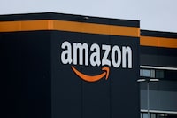 The logo of Amazon is seen at the company's logistics center in Bretigny-sur-Orge, near Paris, France, November 28, 2025. REUTERS/Stephanie Lecocq
