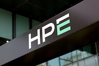FILE PHOTO: Logo of Hewlett Packard Enterprise (HPE) displayed inside the company's office building in Bengaluru, India, May 29, 2026. REUTERS/Priyanshu Singh/File Photo