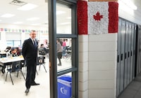 Paul Calandra, Minister of Education visits students at Highfield Junior Public School in Toronto on Wednesday, March 11, 2026. The province is providing $750 to each homeroom teacher for classroom supplies. THE CANADIAN PRESS/Nathan Denette