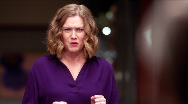 Mireille Enos in Lucky Hank. Lucky Hank, a witty midlife meltdown tale starring Bob Odenkirk as Professor “Hank” Devereaux, Jr., the unlikely chairman of an English department at a badly underfunded college who becomes increasingly unhinged navigating the dysfunctional chaos of personal and academic life. Courtesy of AMC