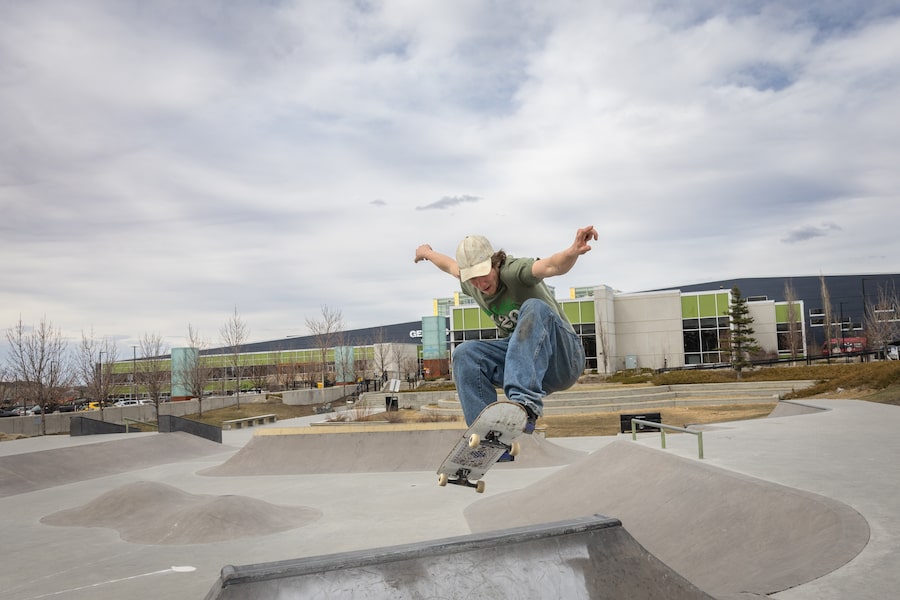 The Genesis Centre in Northeast Calgary offers skateboarders like Austin Lynch, 19, plenty of room to try out their tricks. Areas like this have grown dramatically in the past few decades.