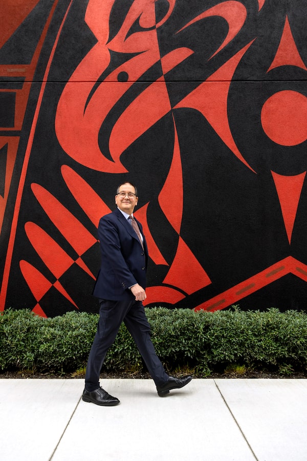 Mark Podlasly, CEO of the First Nations Major Projects Coalition and member of Nlaka'pamux First Nation, in Downtown Vancouver. March 20, 2026.