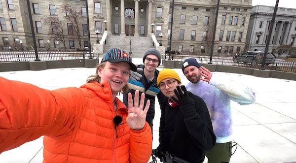 Sam Denby (left) and other contestants on season one of 'Jet Lag: The Game', a travel competition show that airs on streaming service Nebula and YouTube.