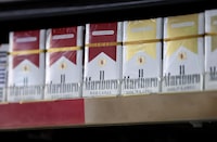 SAN FRANCISCO, CALIFORNIA - APRIL 28: Packs of  Marlboro cigarettes are displayed at a smoke shop on April 28, 2023 in San Francisco, California. Marlboro cigarette producer Altria Group reported first quarter earnings that fell short of analyst expectations with revenue of $4.76 billion, down 1.16 percent from one year ago. (Photo by Justin Sullivan/Getty Images)