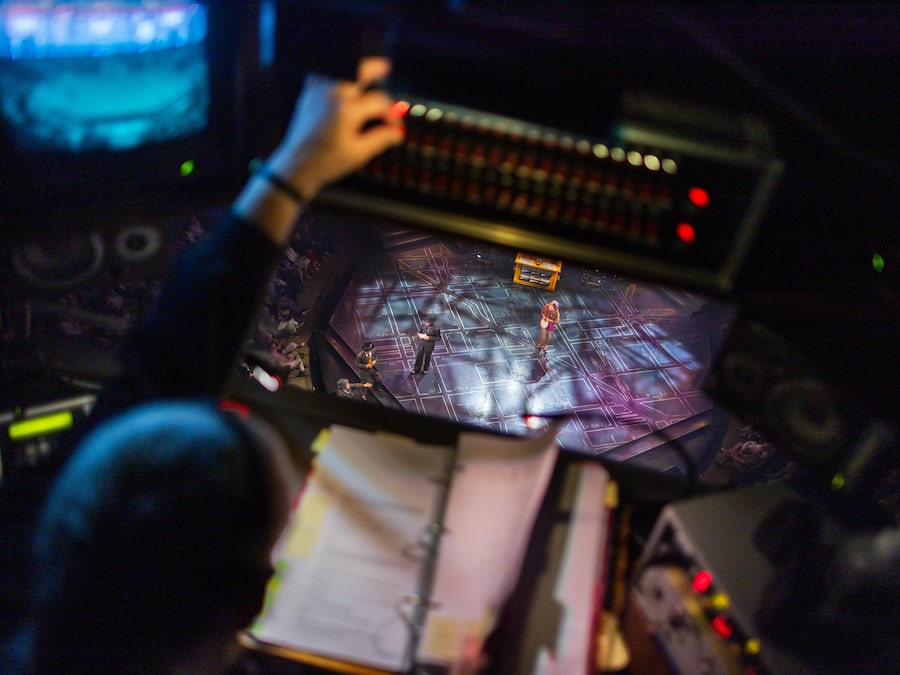 Stage manager Cynthia Toushan triggers switches for lighting, sound, and automation cues in the calling booth at the Festival Theatre in Stratford in June.