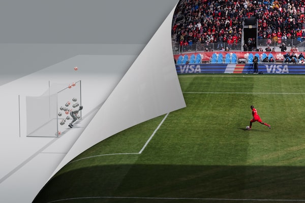 A half illustration shows the total number of penalty kicks taken since 2022 by Canada, with Jonathan David poised to take another.