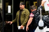 Pat King, an organizer of the Freedom Convoy, leaves a sentencing hearing for fellow organizers Tamara Lich and Chris Barber at the courthouse in Ottawa on Tuesday, Oct. 7, 2025. THE CANADIAN PRESS/Justin Tang