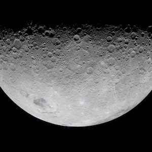 In this image provided by NASA, the Artemis II crew photographed the Moon's crater on Monday, April 6, 2026. (NASA via AP)
