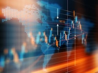 Financial data analysis graph showing global market trends. Selective focus. Horizontal composition with copy space.
