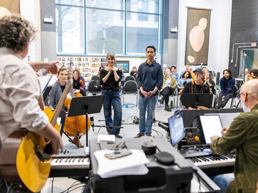 Talia Schlanger, who plays Kate, and Ali Momen, who plays Waleed, rehearse "It's a Good Life If You Don't Weaken," a new musical set to the music of The Tragically Hip, at Theatre Aquarius in Hamilton, Ontario.