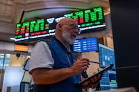 Traders work on the floor of the New York Stock Exchange (NYSE) on July 09, 2026, in New York City. 
