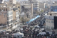 TEHRAN, IRAN - MARCH 11: Funerals are held for members of Iran's Revolutionary Guards Corps (IRGC) and other military figures at Enghelab Square on March 11, 2026 in Tehran, Iran. The deceased were killed during the joint U.S.-Israeli strikes in Iran that began on February 28. Iran has retaliated by firing waves of missiles and drones at Israel, and targeting U.S. allies in the region.