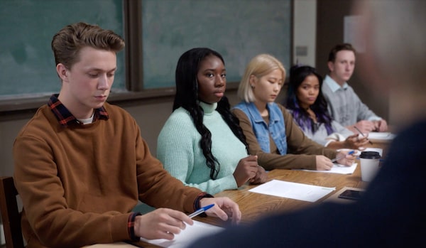 Lucky Hank, a witty midlife meltdown tale starring Bob Odenkirk as Professor “Hank” Devereaux, Jr., the unlikely chairman of an English department at a badly underfunded college who becomes increasingly unhinged navigating the dysfunctional chaos of personal and academic life. Courtesy of AMC