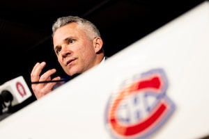 Canadiens head coach Martin St-Louis speaks to reporters in Montreal following an NHL game. THE CANADIAN PRESS/Christopher Katsarov
