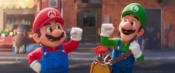 (from left) Mario (Chris Pratt) and Luigi (Charlie Day) in Nintendo and Illumination’s The Super Mario Bros. Movie, directed by Aaron Horvath and Michael Jelenic.