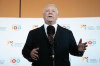 Ontario Premier Doug Ford speaks with reporters before attending an event in Ottawa, Monday, April 20, 2026. THE CANADIAN PRESS/Adrian Wyld