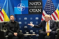 U.S. President Donald Trump meets with Ukraine's President Volodymyr Zelenskyy on the sidelines of the NATO summit in Ankara, Turkey, Wednesday, July 8, 2026. (AP Photo/Alex Brandon)