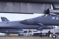 U.S. B1 Lancer bombers get ready for departure at RAF Fairford in England on Thursday.