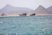 FILE PHOTO: Boats float near the coast of Bab el-Mandeb, Yemen April 2, 2026. REUTERS/File Photo