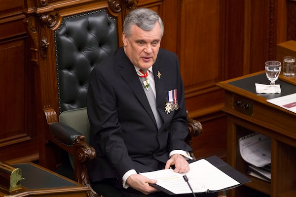 Lieutenant Governor David Onley delivers the throne speech at the Ontario Legislature in Toronto on Tuesday February 19, 2013, THE CANADIAN PRESS/Chris Young