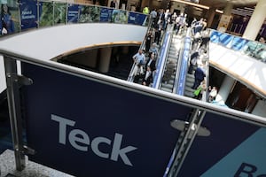 The logo of the Canadian mining company Teck Resources Limited is displayed as people visit the Prospectors and Developers Association of Canada (PDAC) annual conference in Toronto, Ontario, Canada March 7, 2023. REUTERS/Chris Helgren