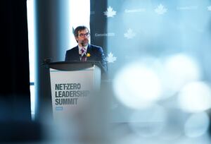 Minister of Environment and Climate Change Steven Guilbeault speaks during the Canada 2020 Net-Zero Leadership Summit in Ottawa on Wednesday, April 19, 2023. THE CANADIAN PRESS/Sean Kilpatrick